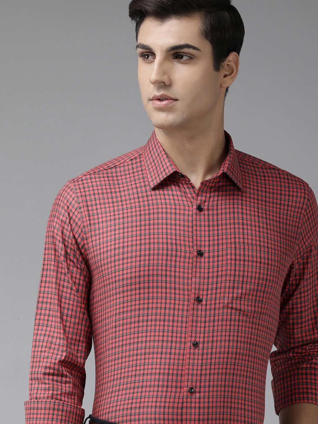 

Van Heusen Men Red Slim Fit Tartan Checks Opaque Pure Cotton Formal Shirt