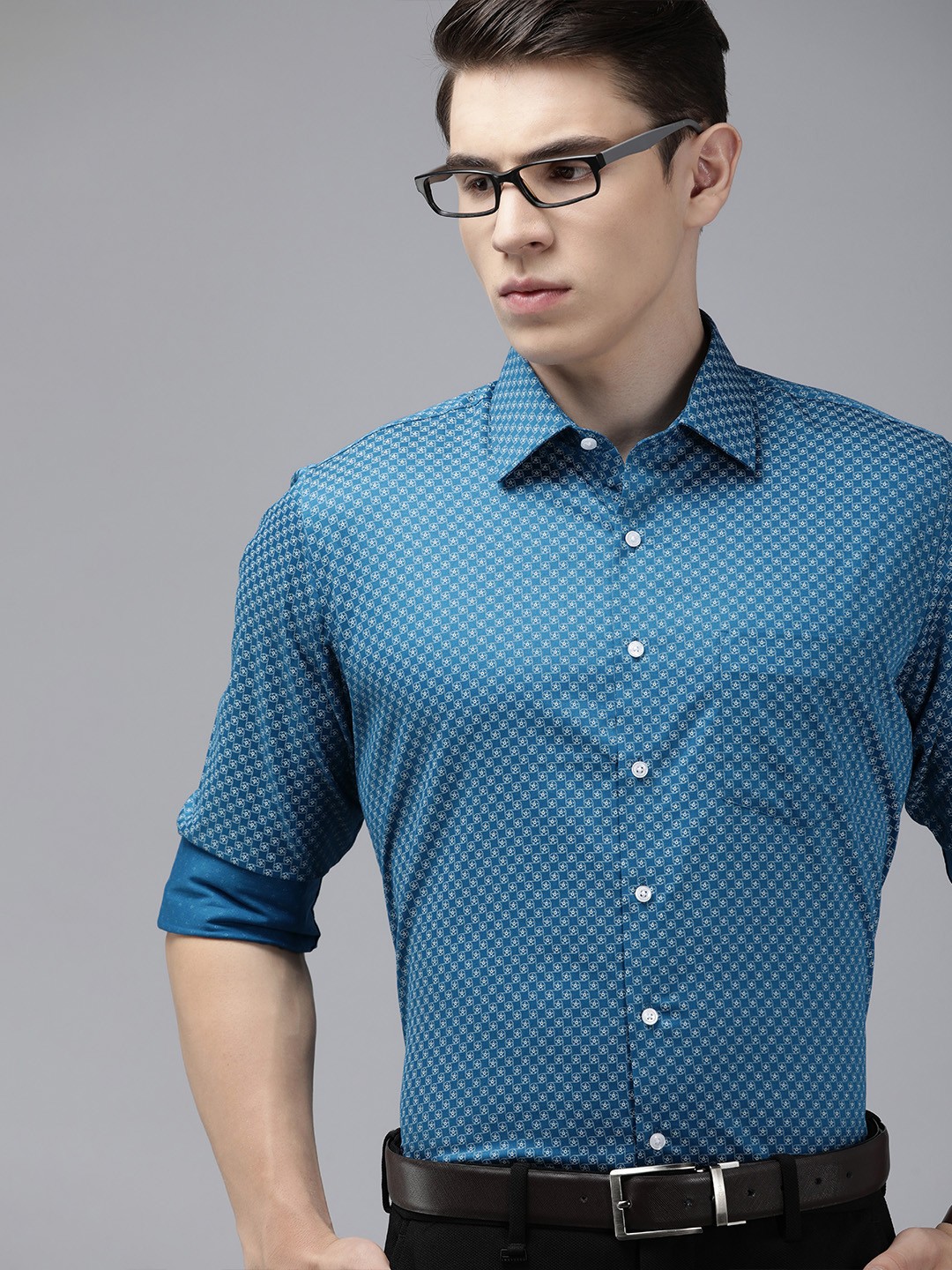 

Van Heusen Men Pure Cotton Slim Fit Opaque Printed Formal Shirt, Blue