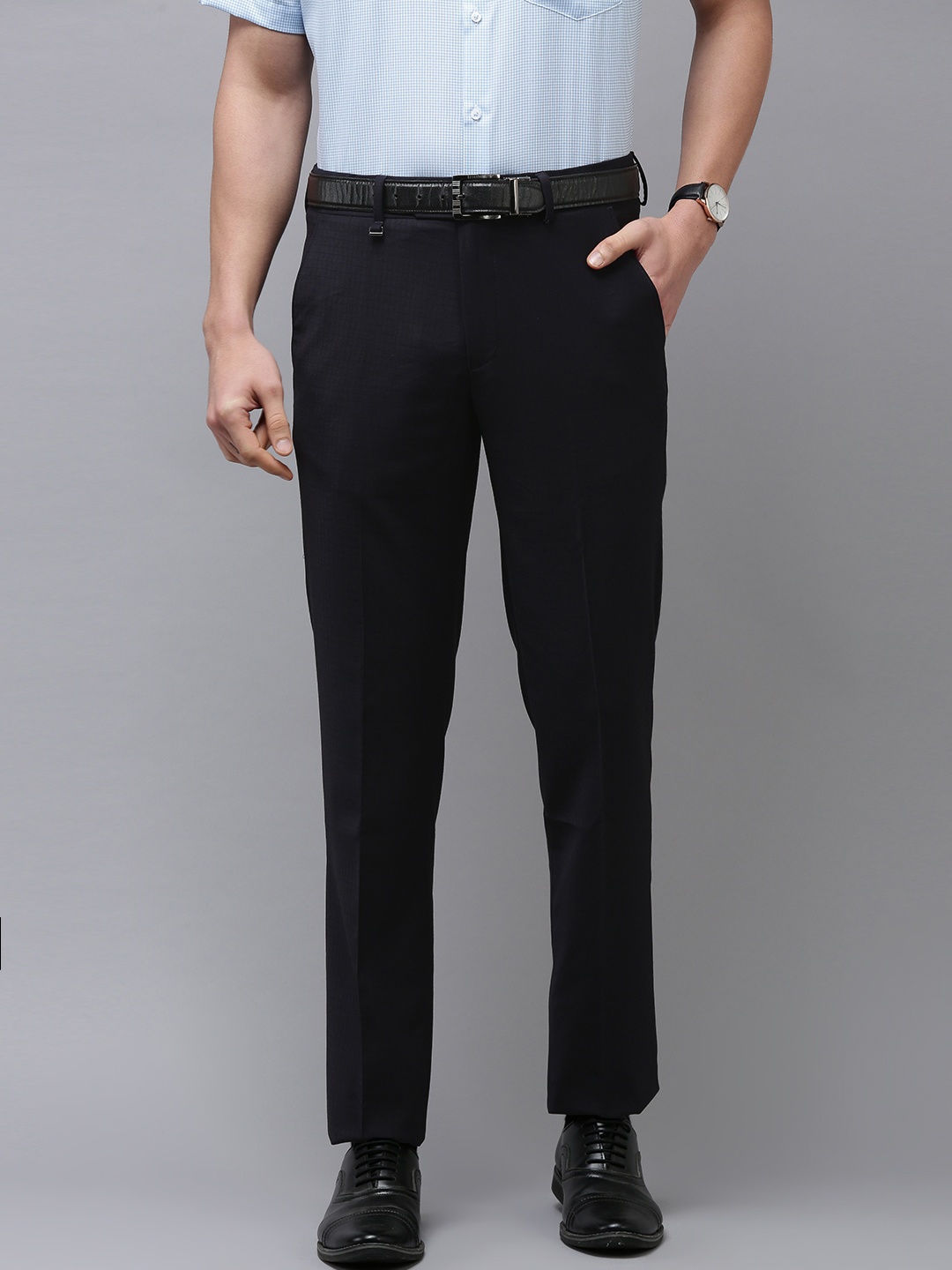 

Van Heusen Men Navy Blue Slim Fit Formal Trousers