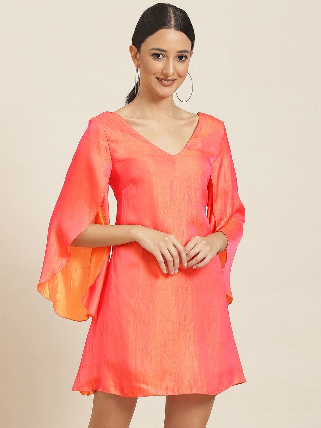 

Qurvii Orange & Pink Dual Tone Styled Back A-Line Dress