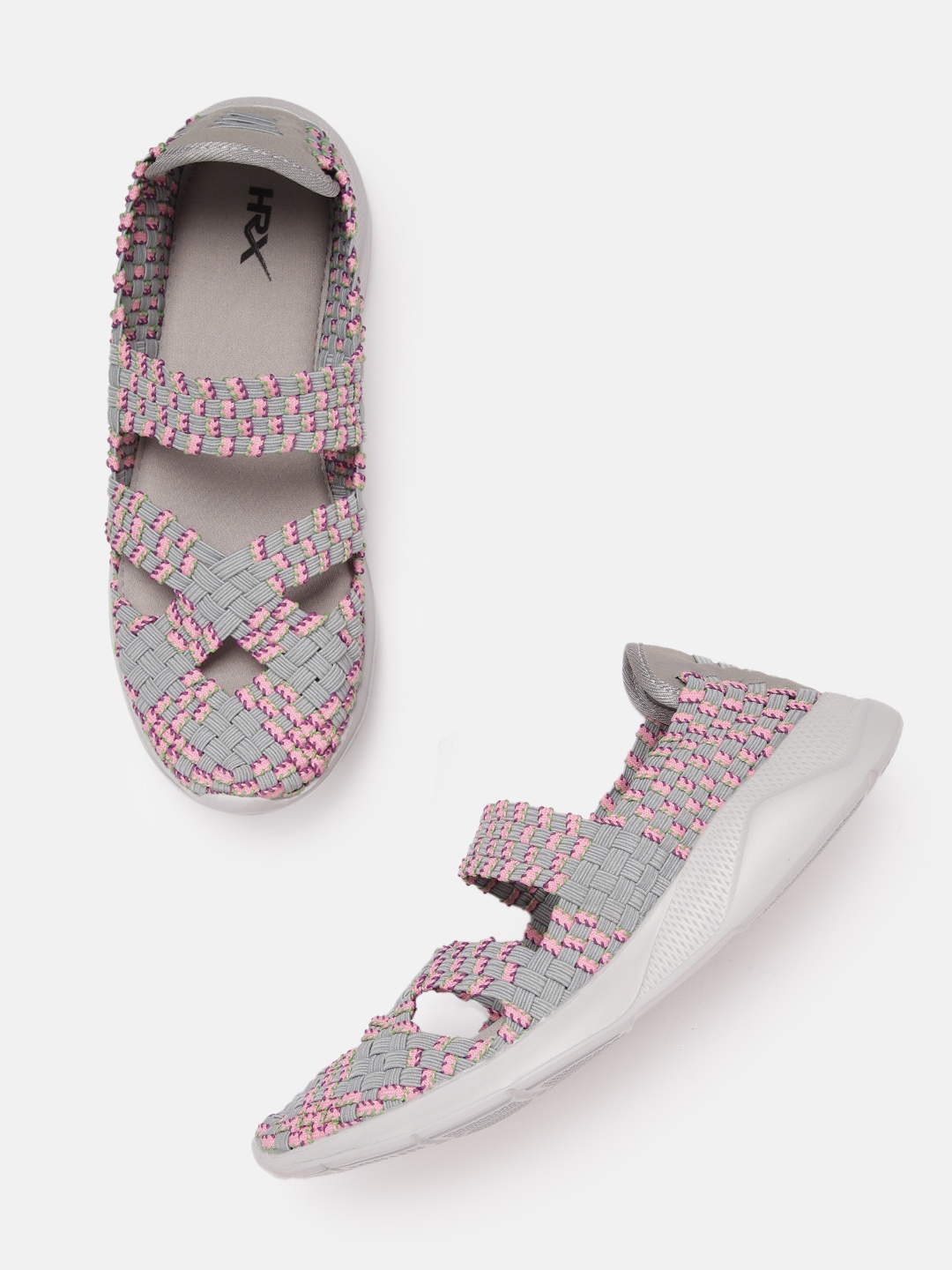 

HRX by Hrithik Roshan Women Grey & Pink Basketweave Soft Walk Series 2.0 Socks Shoes