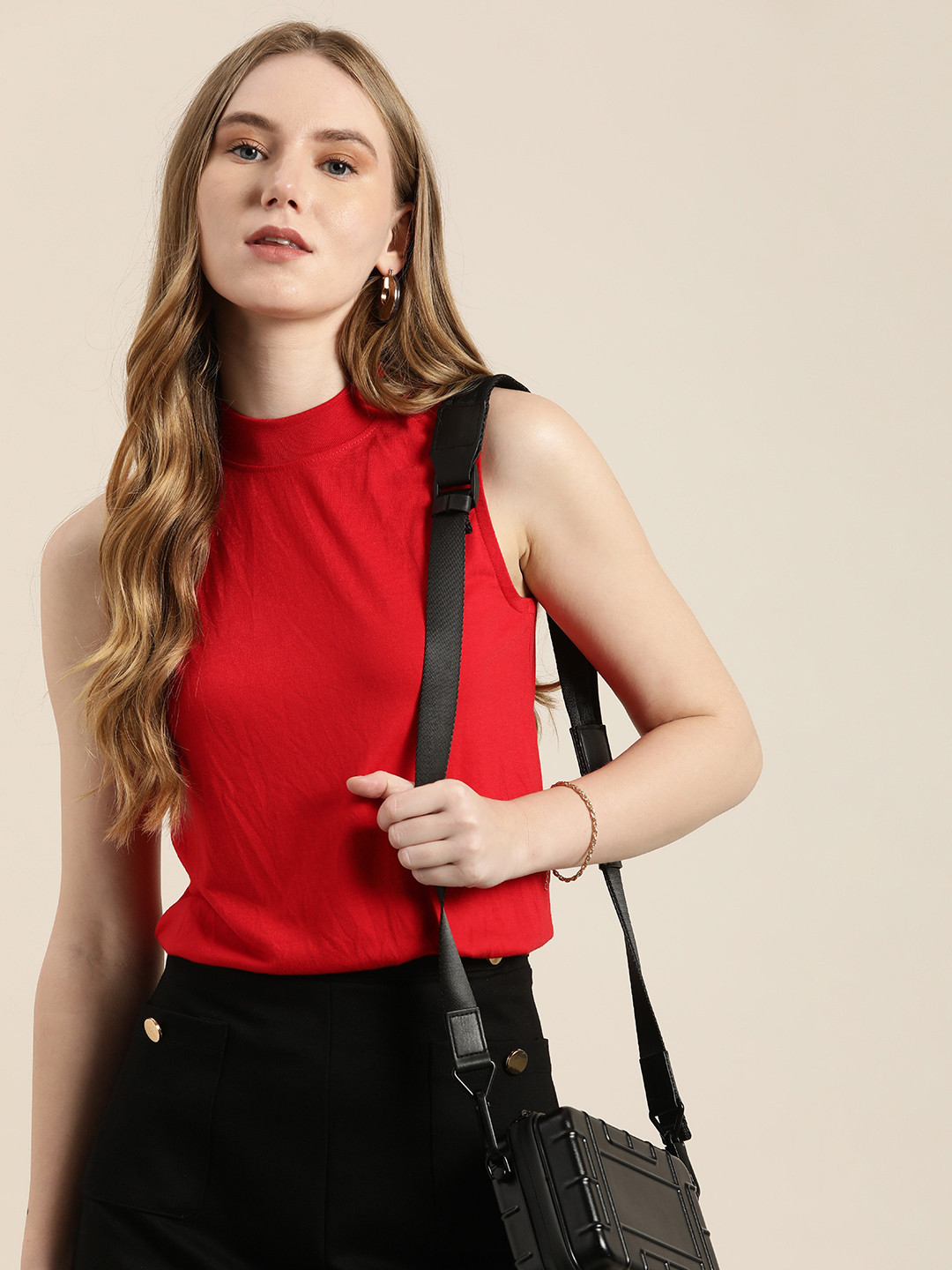 

encore by INVICTUS Solid Mock Neck Sleeveless Top, Red