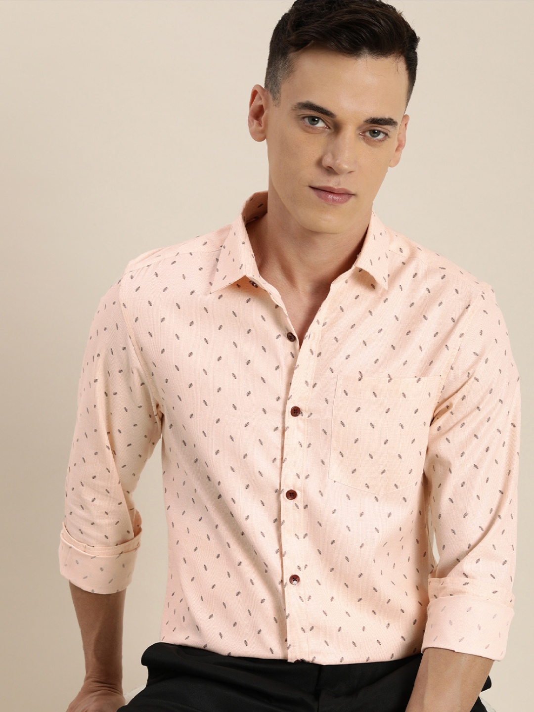 encore by INVICTUS Men Pink Printed Long Sleeve Casual Shirt