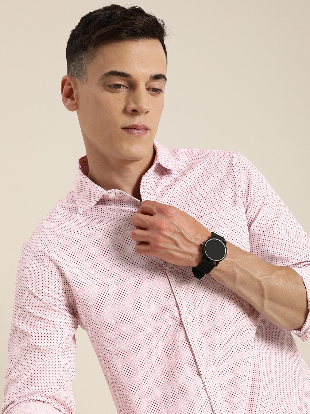 

encore by INVICTUS Men Pink & Maroon Printed Pure Cotton Casual Shirt