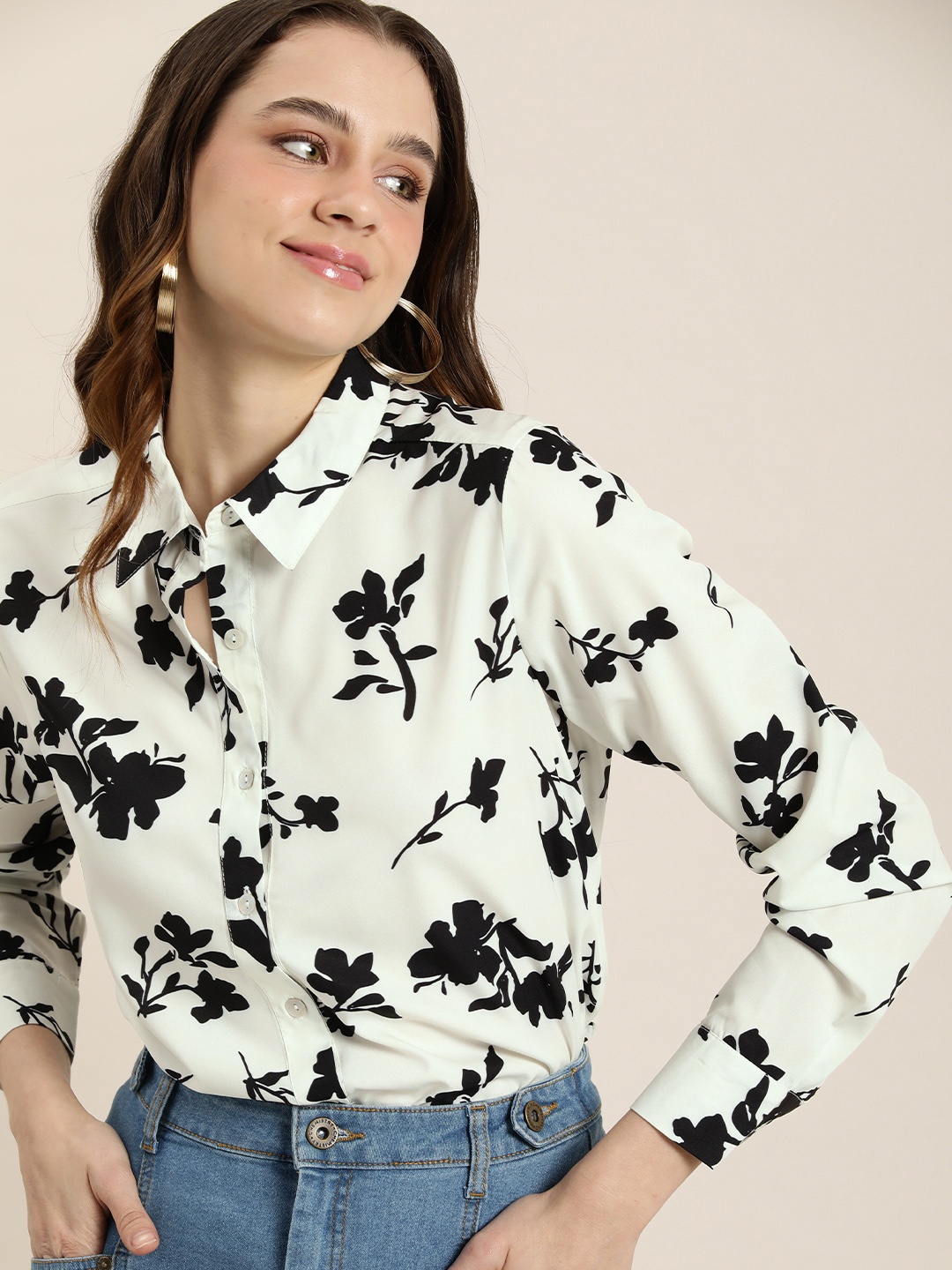 

encore by INVICTUS Floral Printed Casual Shirt, Black