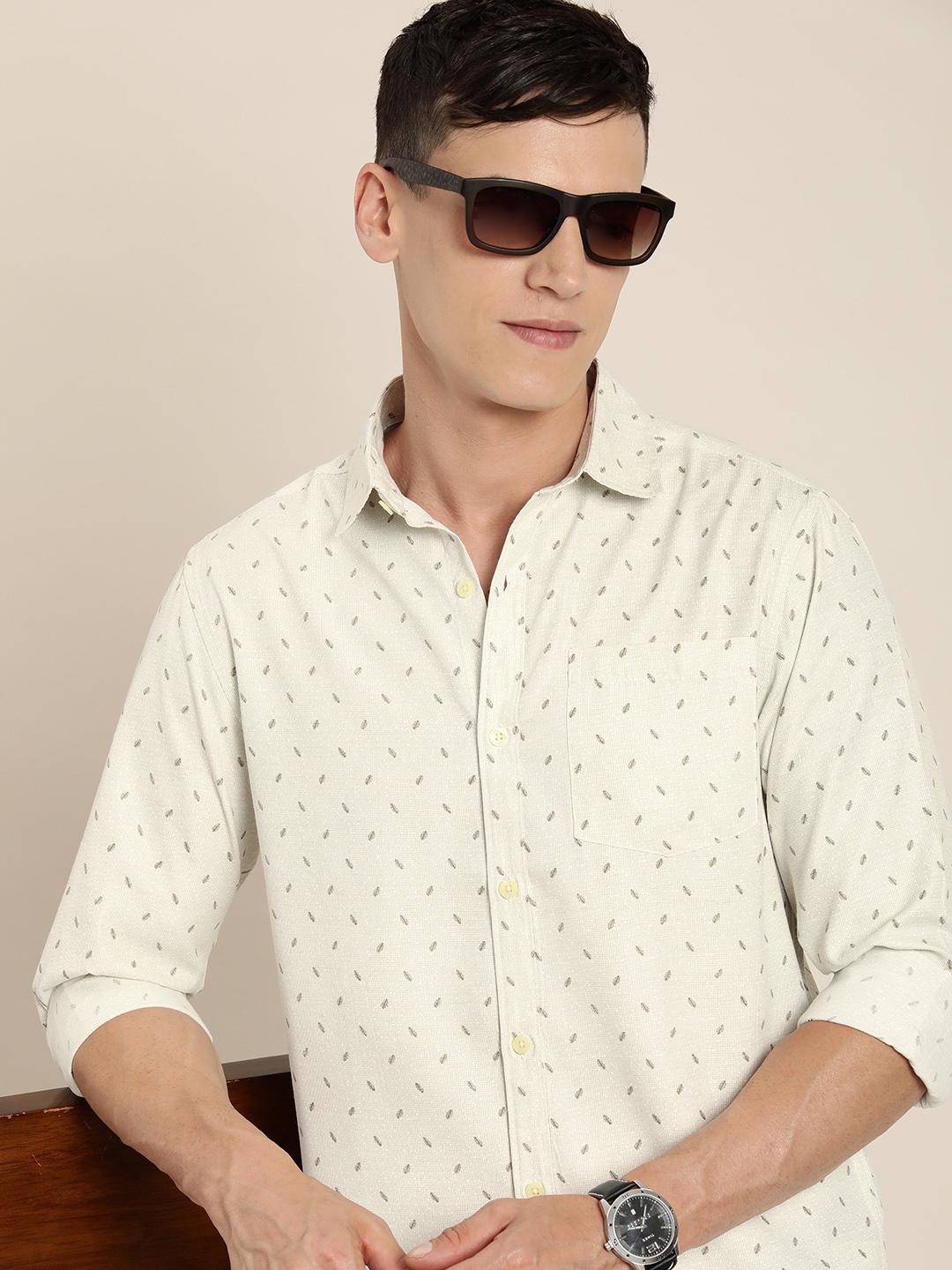 

encore by INVICTUS Men Green Printed Casual Shirt