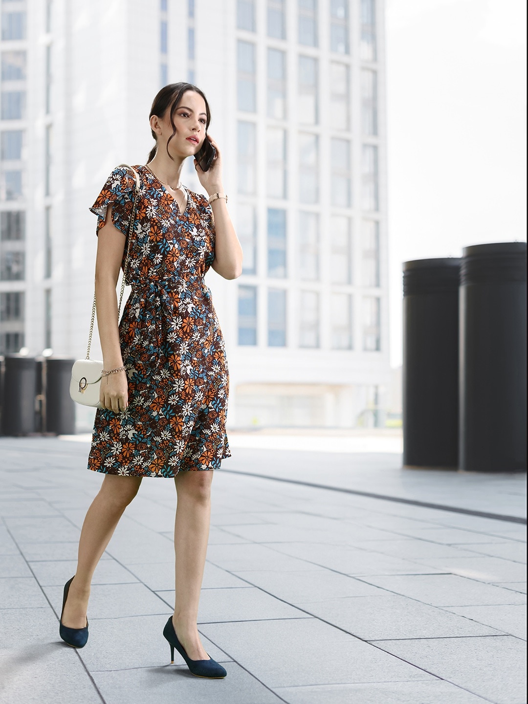 

encore by INVICTUS Floral Tulip Sleeve -Line Dress, Multi