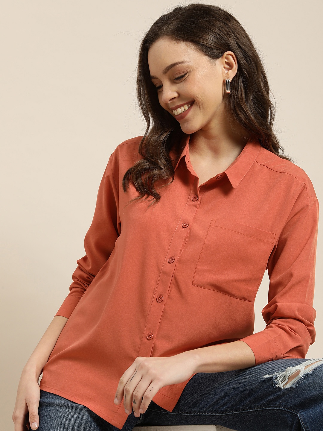 

encore by INVICTUS Women Peach-Coloured Casual Shirt