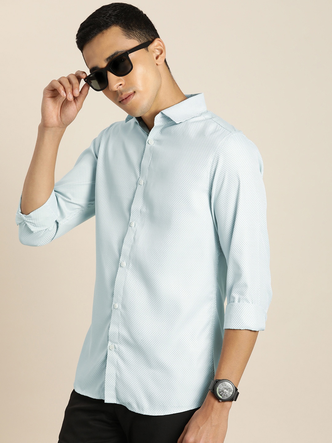

encore by INVICTUS Men Micro Checks Printed Casual Shirt, Blue