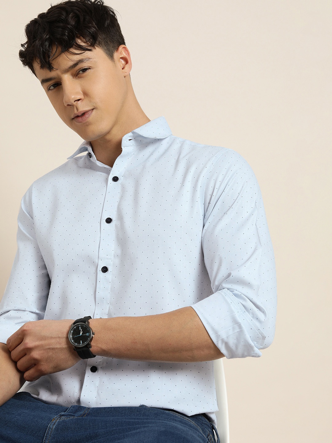 

encore by INVICTUS Men Blue Polka Dots Micro-Ditsy Printed Casual Shirt