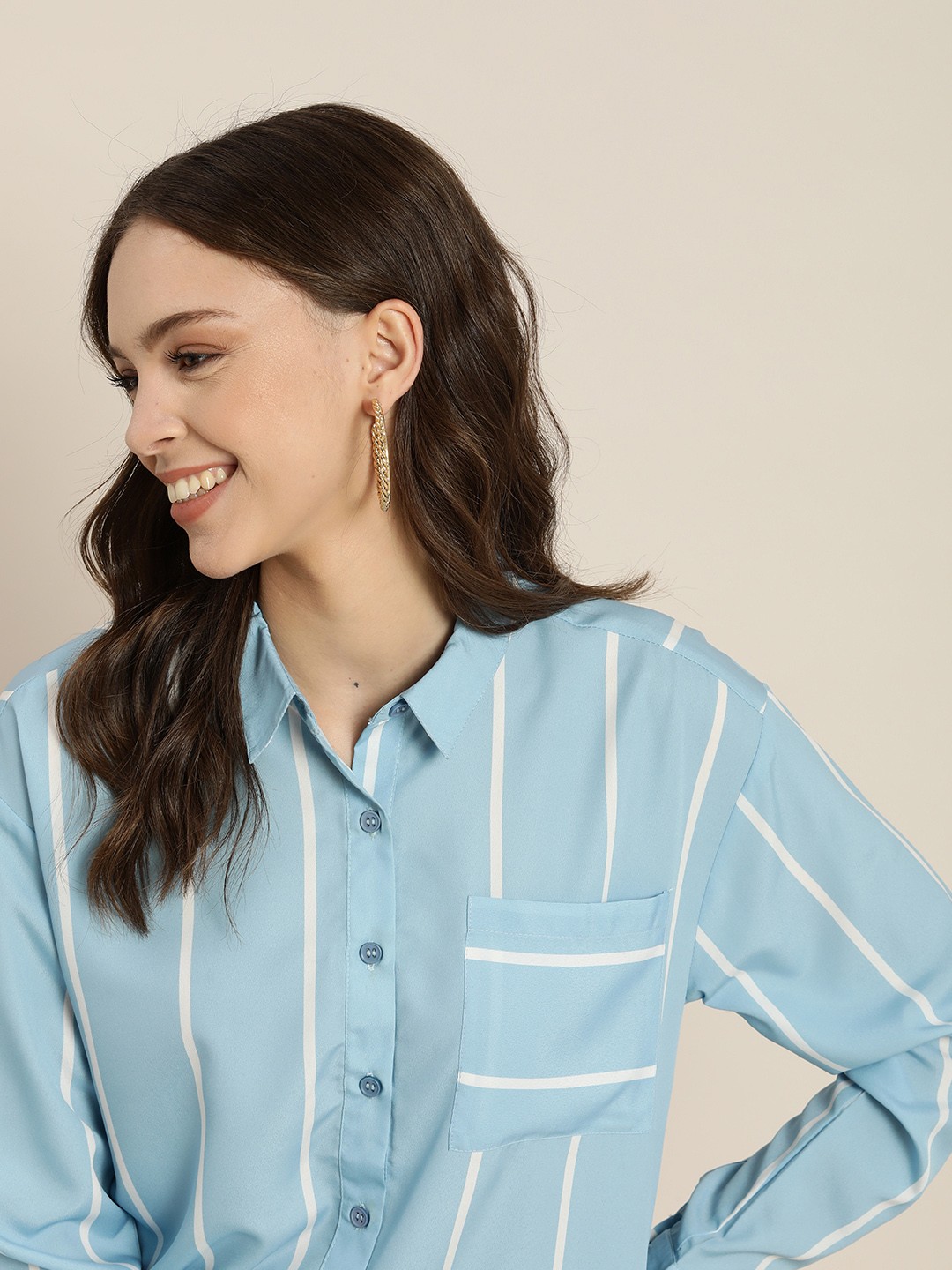 

encore by INVICTUS Women Blue Striped Casual Shirt