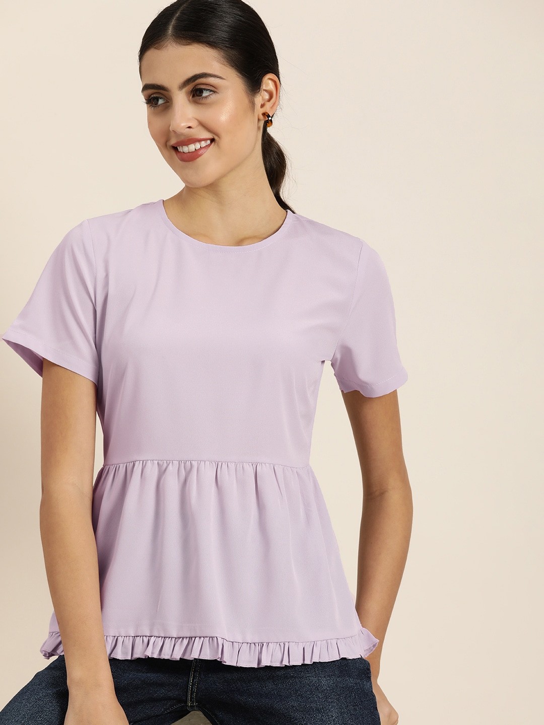 

encore by INVICTUS Women Round Neck Peplum Top, Lavender