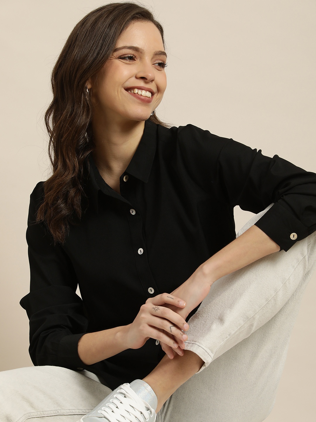

encore by INVICTUS Women Black Casual Shirt