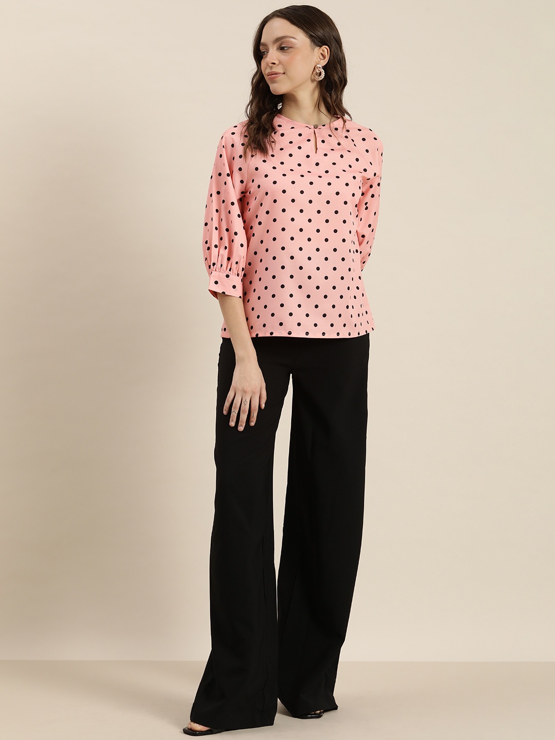

encore by INVICTUS Women Pink & Black Printed Top