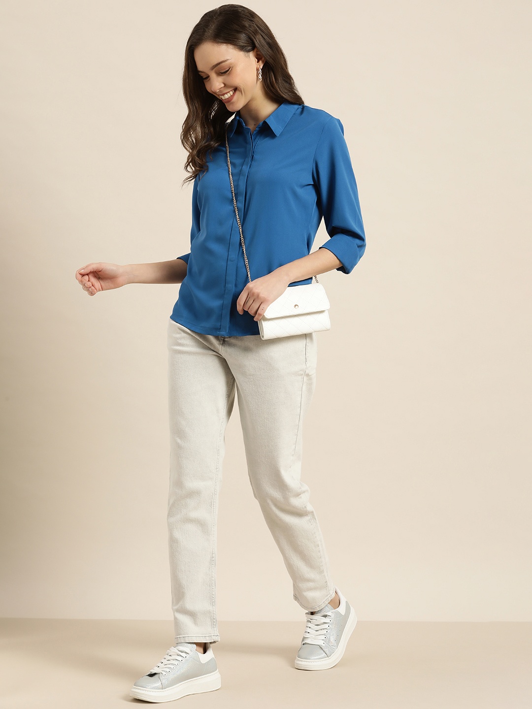 

encore by INVICTUS Women Blue Casual Shirt