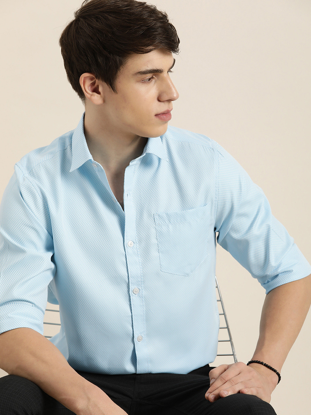 

encore by INVICTUS Men Micro Checked Opaque Casual Shirt, Blue