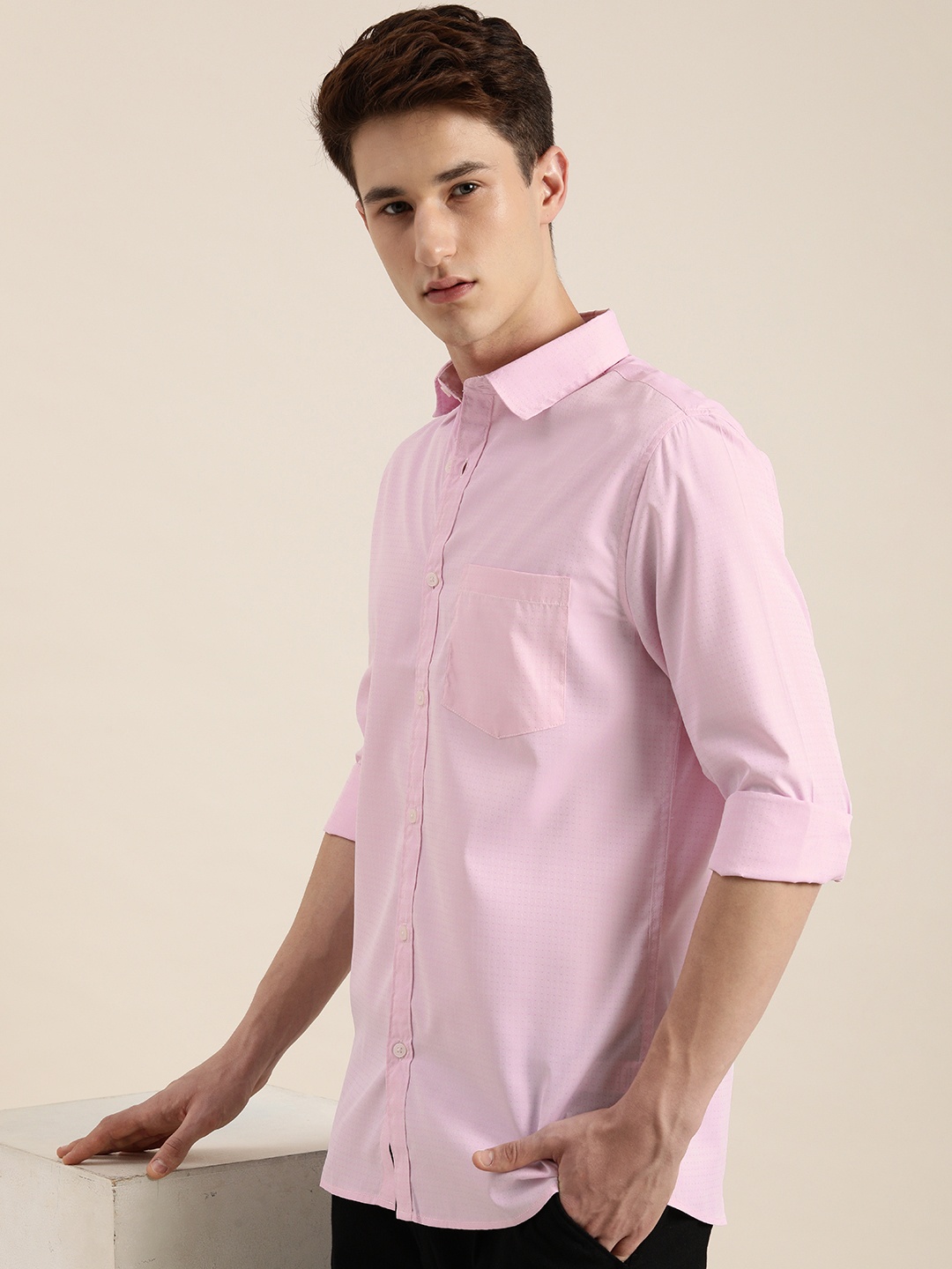 

encore by INVICTUS Men Self Design Casual Shirt, Pink