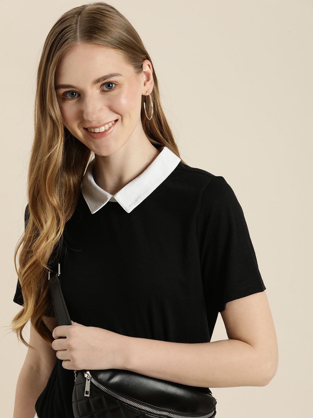 

encore by INVICTUS Shirt Collar Top, Black