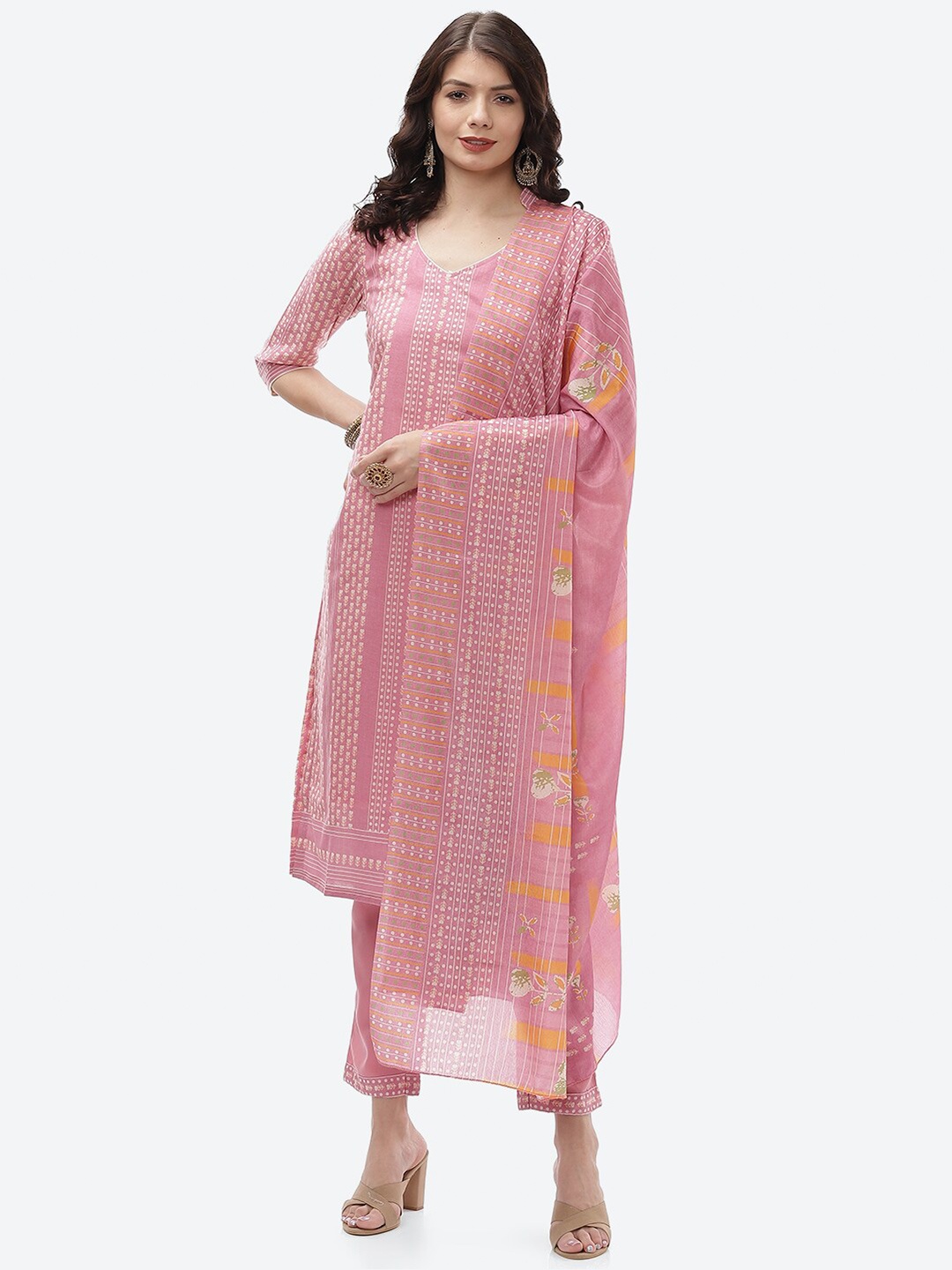 

Biba Pink & White Unstitched Dress Material