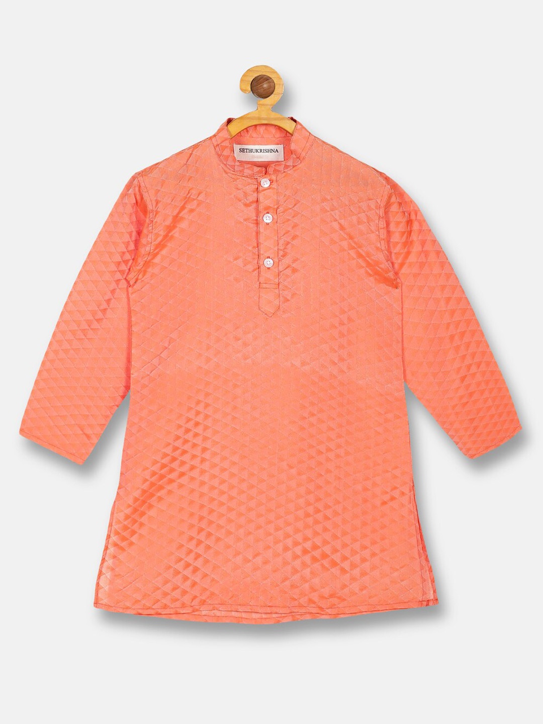 

Sethukrishna Boys Orange Ethnic Motifs Thread Work Jacquard Kurta