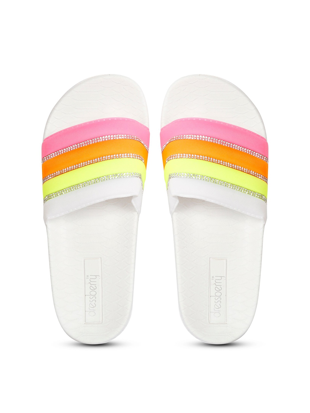 

DressBerry Women White & Pink Striped Sliders
