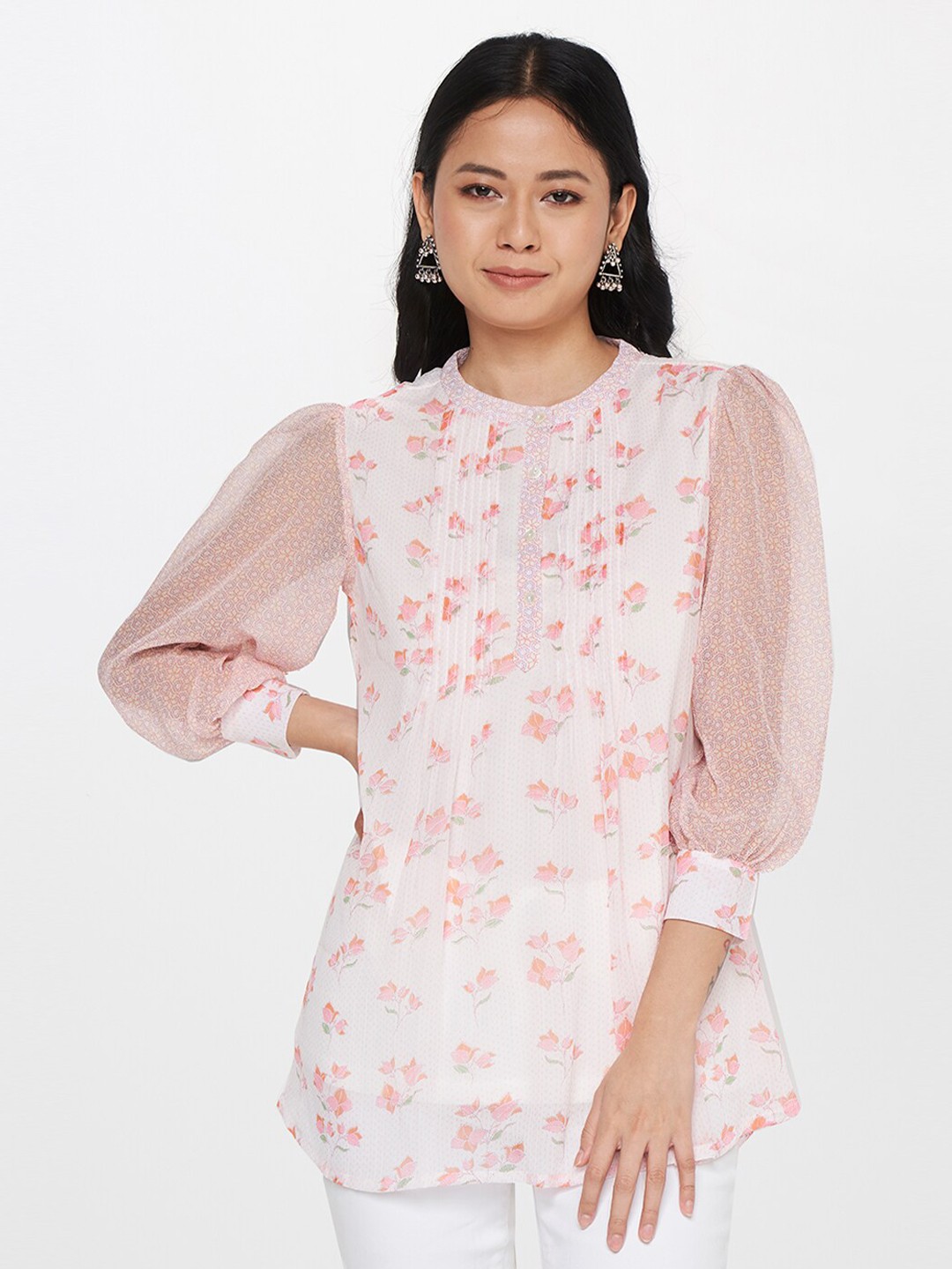 

Global Desi Women Pink Floral Print Top
