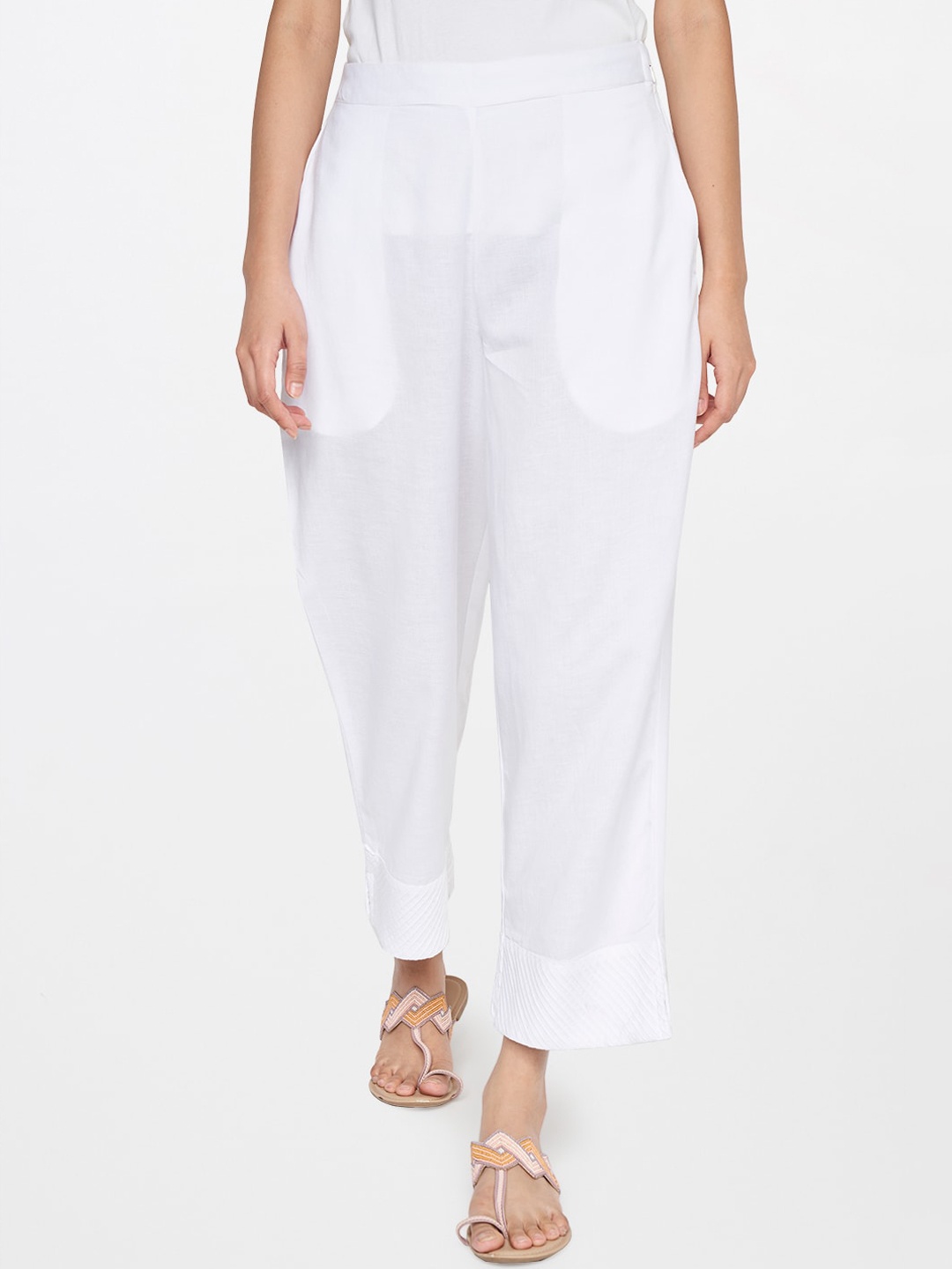 

Global Desi Women White Straight Fit Trousers