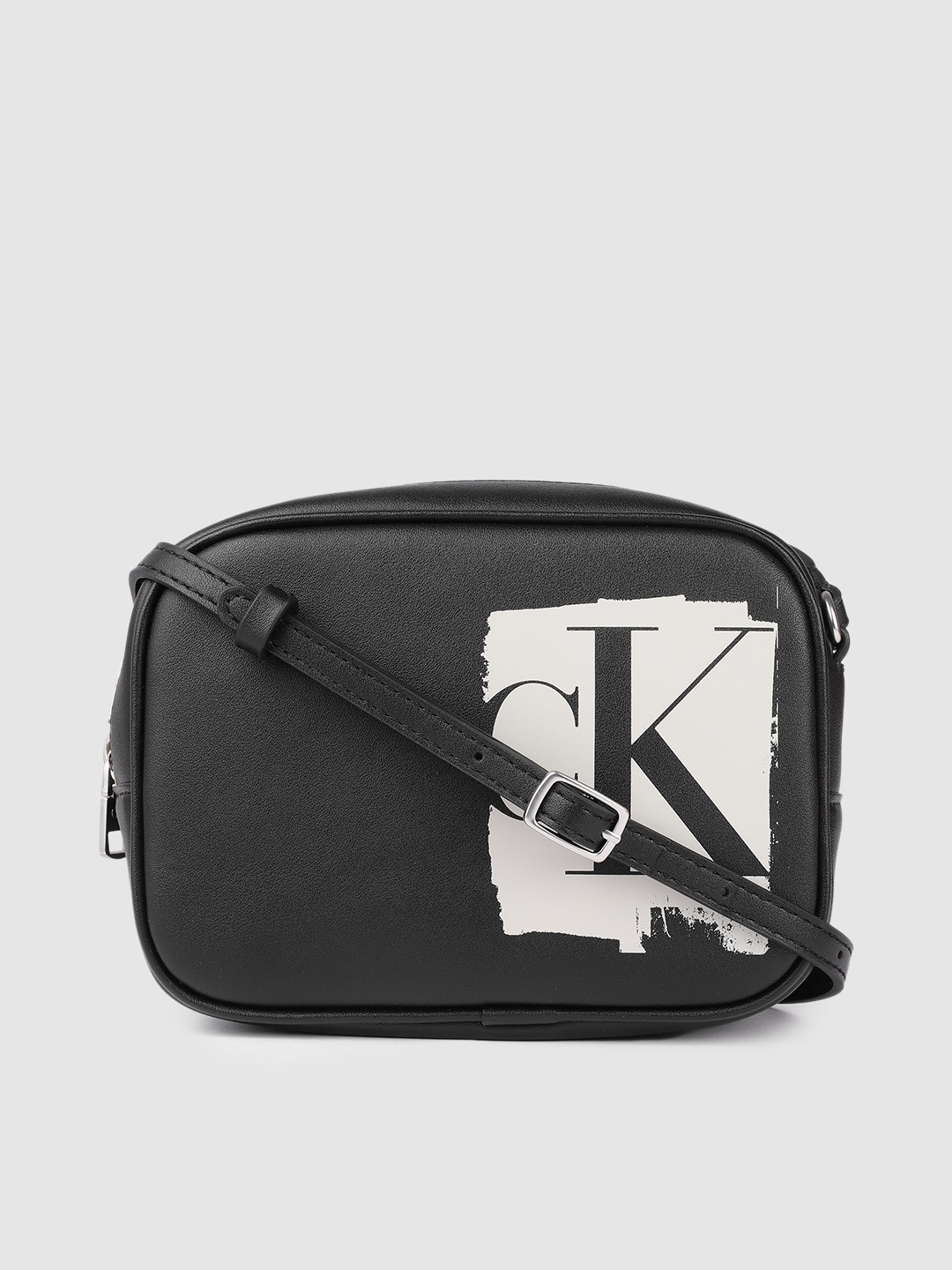 

Calvin Klein Jeans Black Brand Logo Print PU Regular Structured Sling Bag