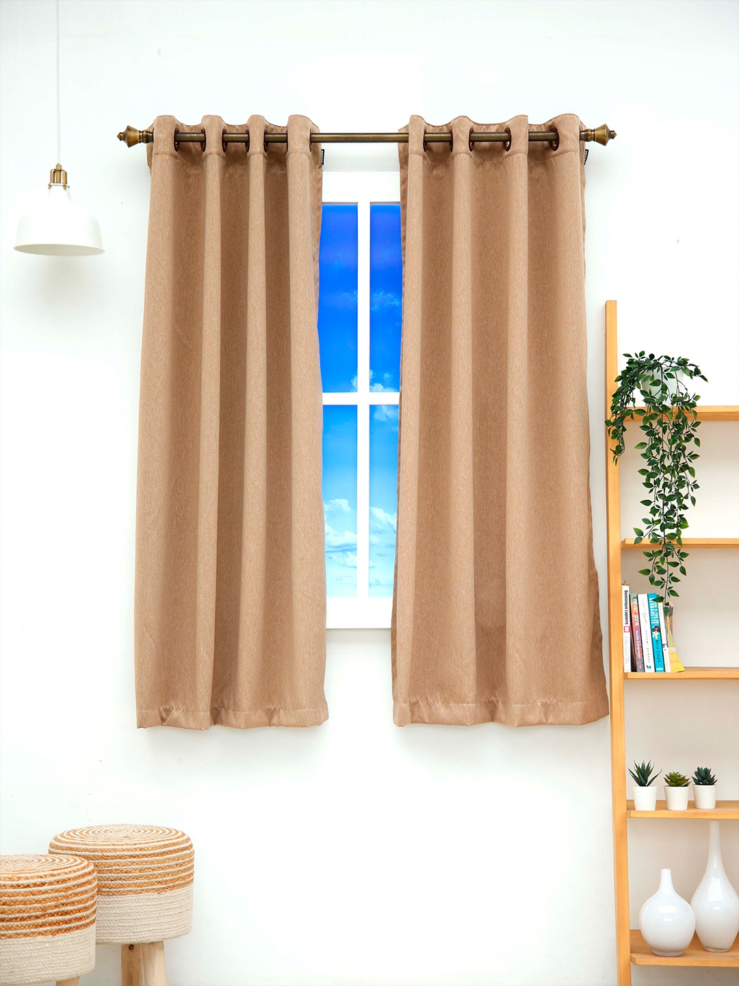 

Ariana Beige Set of 2 Solid Black Out Window Curtain