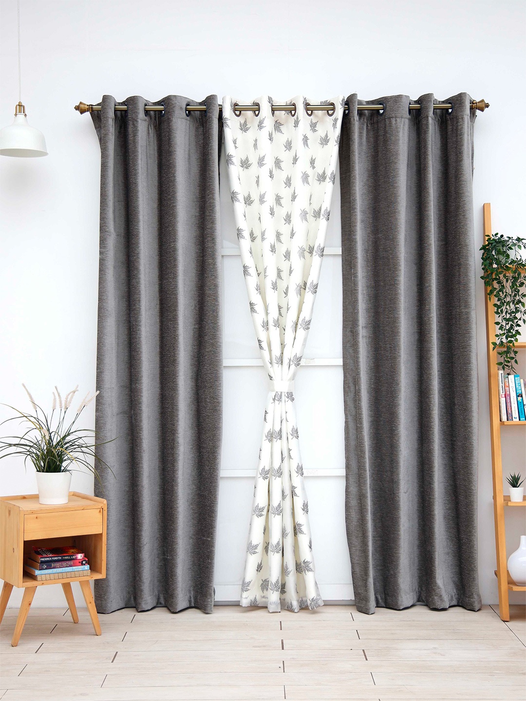 

Ariana Grey & Cream-Coloured Set of 3 Embroidered Room Darkening Door Curtain