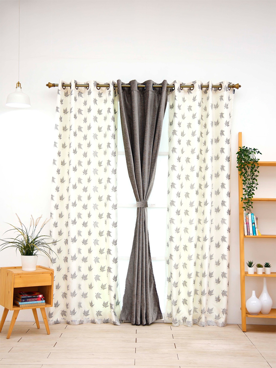 

Ariana Grey & White Set of 3 Embroidered Room Darkening Long Door Curtain