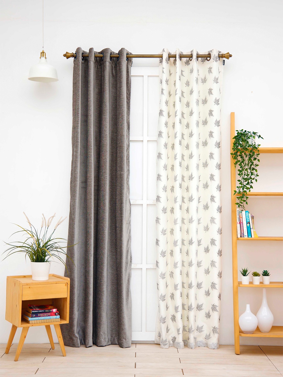 Ariana Grey & White Set of 2 Floral Room Darkening Door Curtain