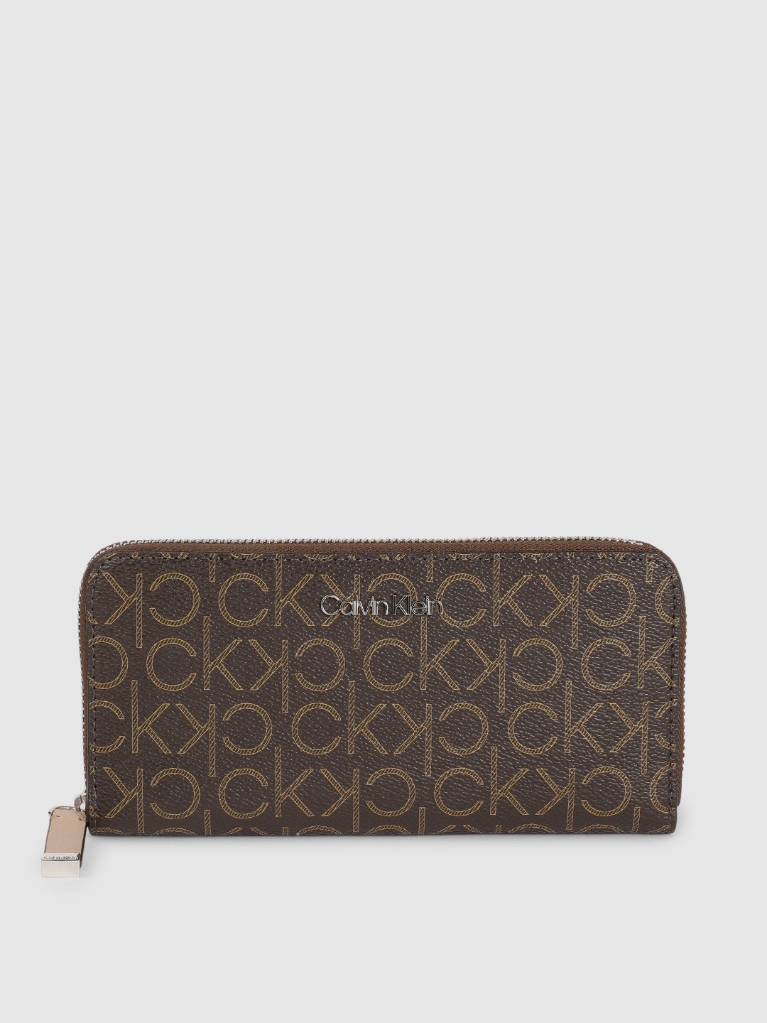 

Calvin Klein Jeans Women Brown Typography Printed PU Zip Around Wallet