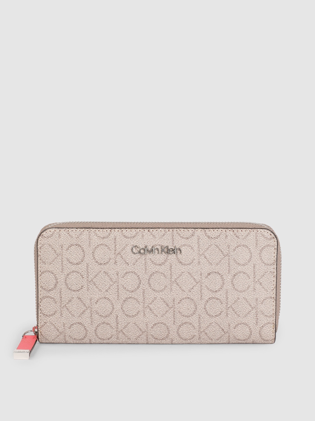 

Calvin Klein Jeans Women Taupe Brand Logo Printed PU Zip Around Wallet