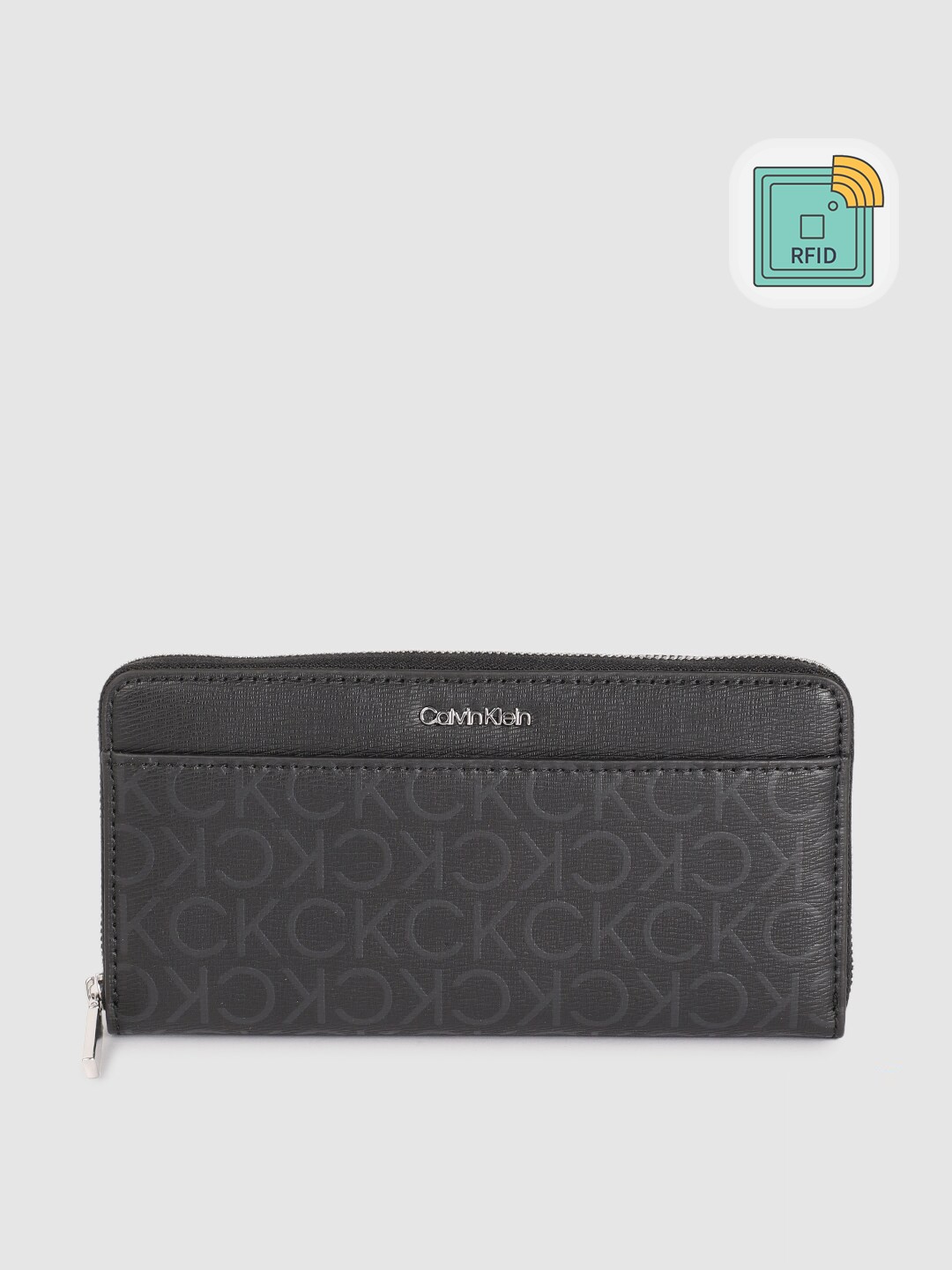 

Calvin Klein Jeans Women Black Brand Logo Printed PU Zip Around Wallet