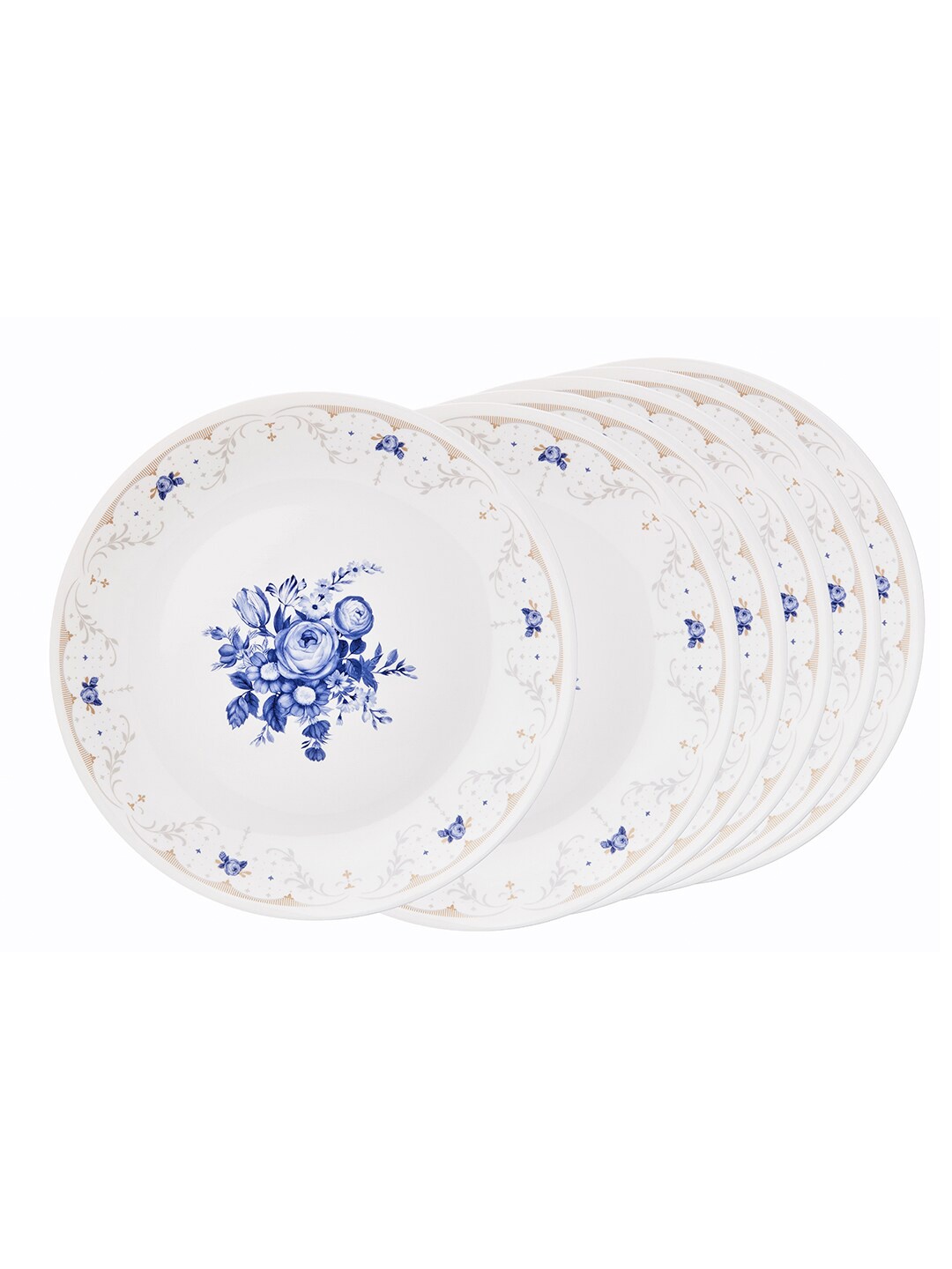

Corelle Asia Collection White & Blue Pack Of 6 Blooming Blue Dinner Plates