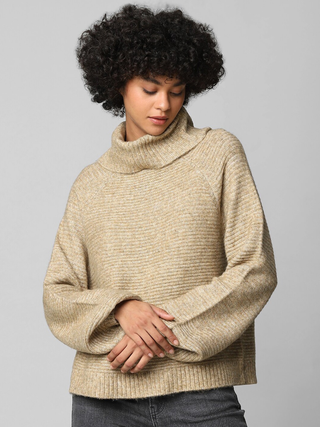 

ONLY Women Brown Quirky loong sleeves with high neck Pullover