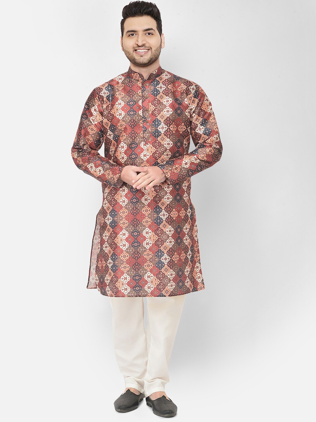 

SG LEMAN Plus Men Multicoloured Raw Silk Kurta with Churidar, Multi
