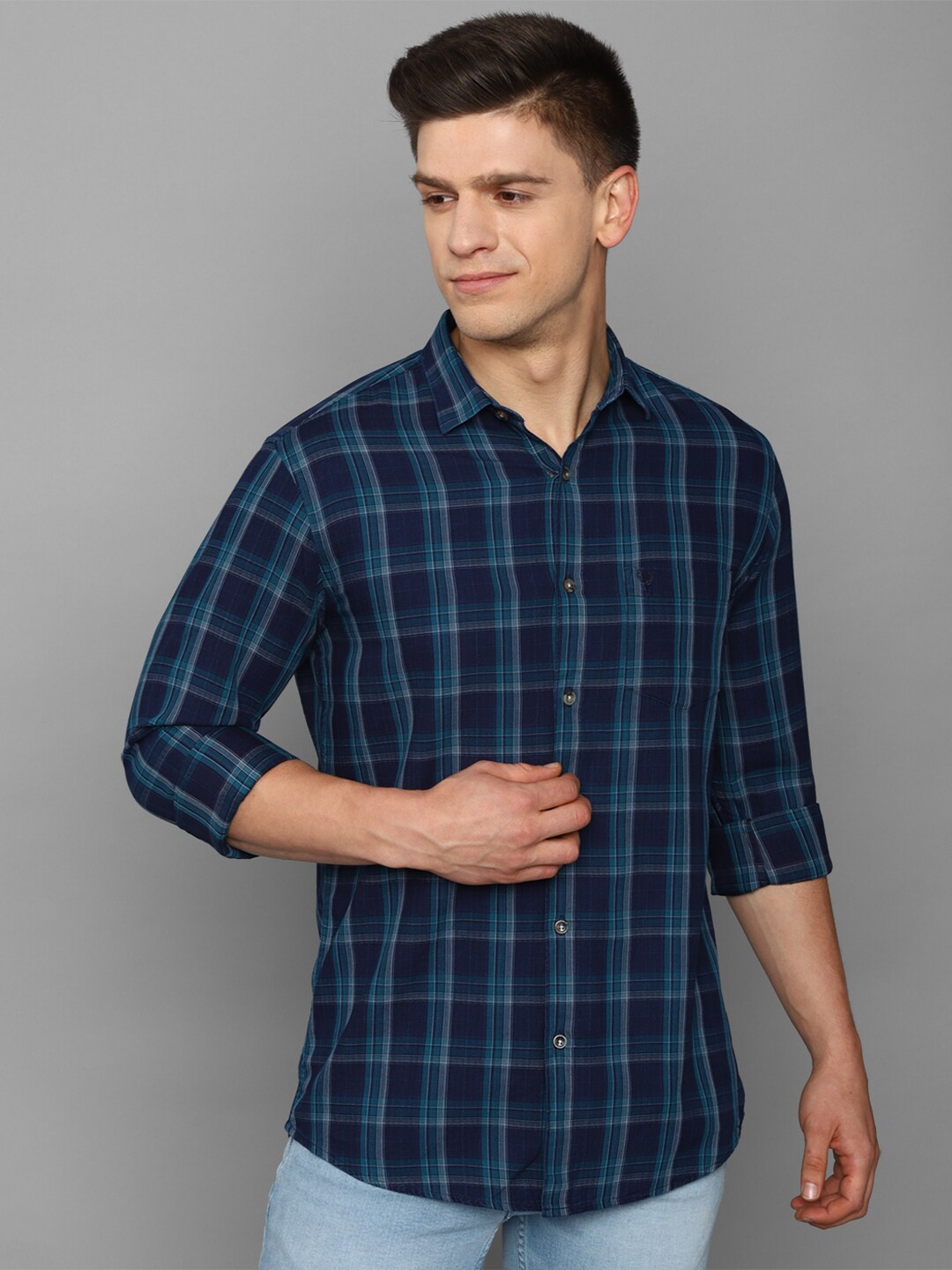 

Allen Solly Men Blue Slim Fit Tartan Checks Checked Casual Shirt