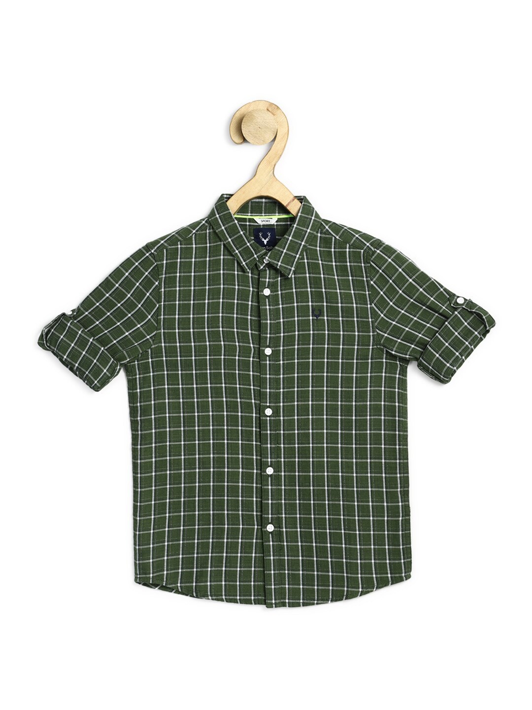 

Allen Solly Junior Boys Olive Green Cotton Checked Casual Shirt
