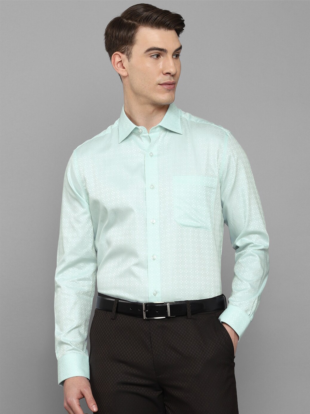

Louis Philippe Men Turquoise Blue Textured Formal Shirt