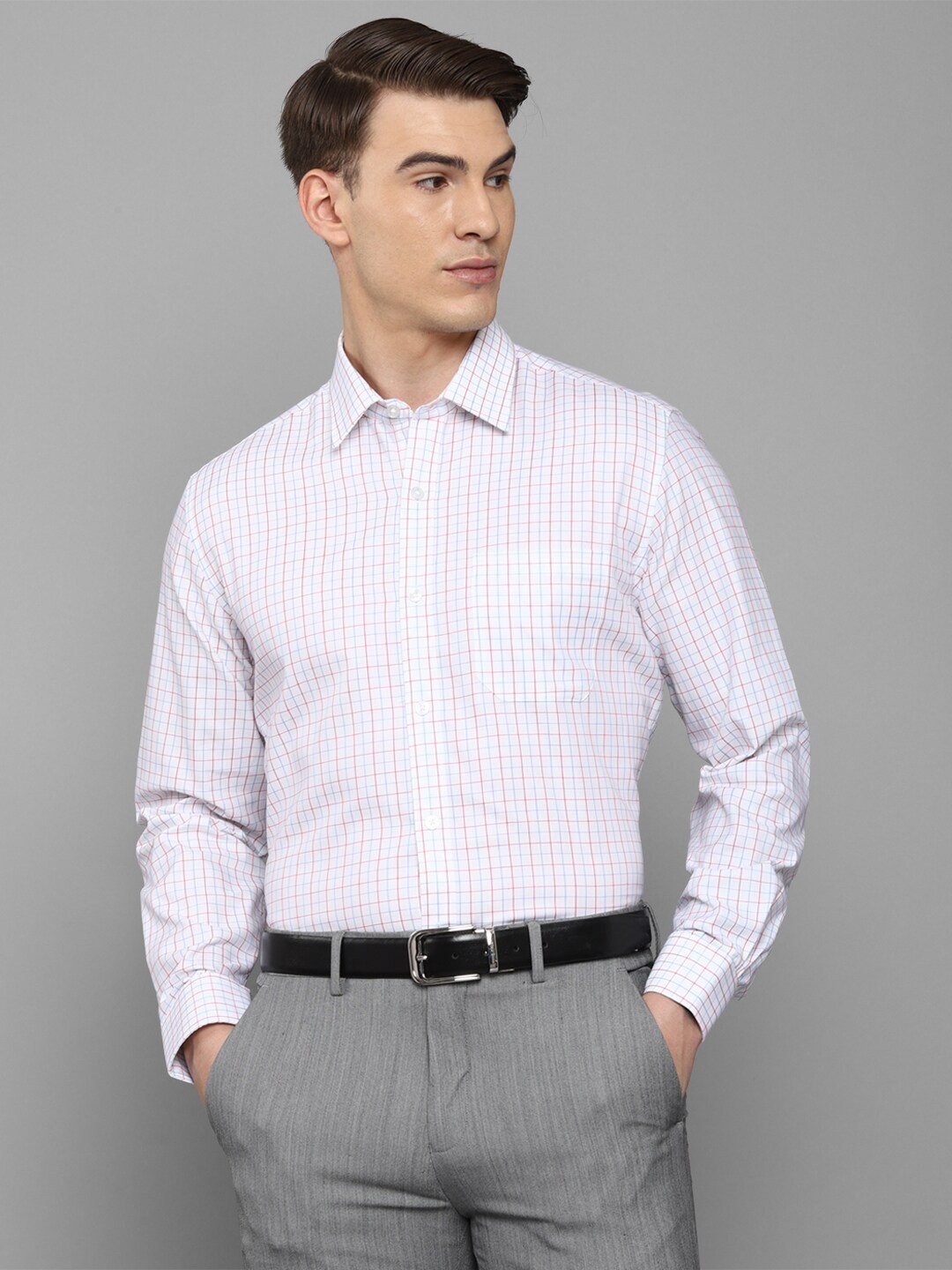 

Louis Philippe Men White Slim Fit Grid Tattersall Checks Checked Casual Shirt