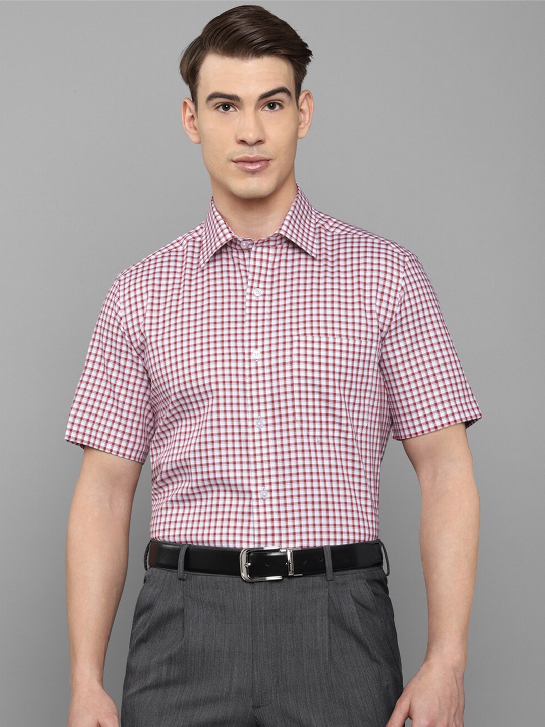 

Louis Philippe Men Pink Gingham Checked Pure Cotton Formal Shirt