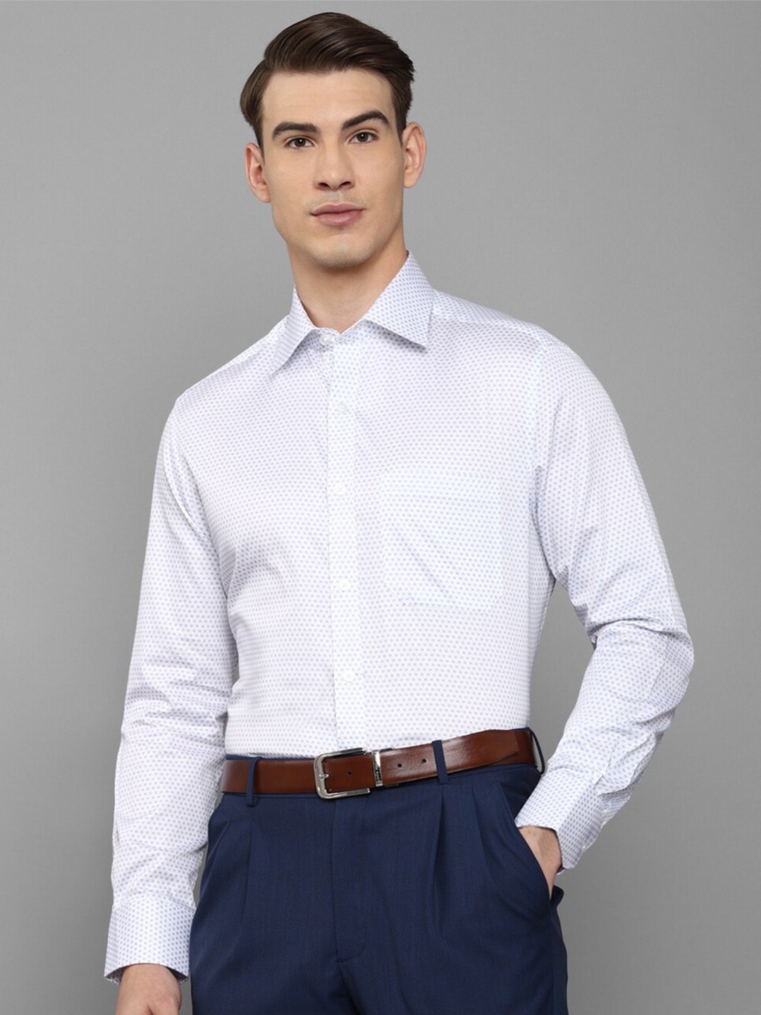 

Louis Philippe Men White Printed Pure Cotton Formal Shirt