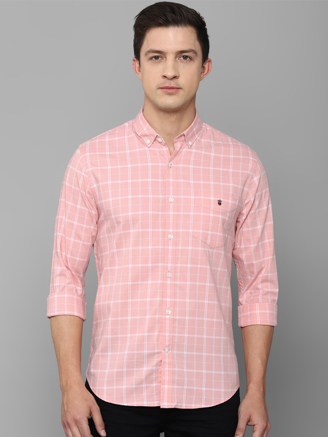 

Louis Philippe Sport Men Pink Slim Fit Windowpane Checks Checked Cotton Casual Shirt