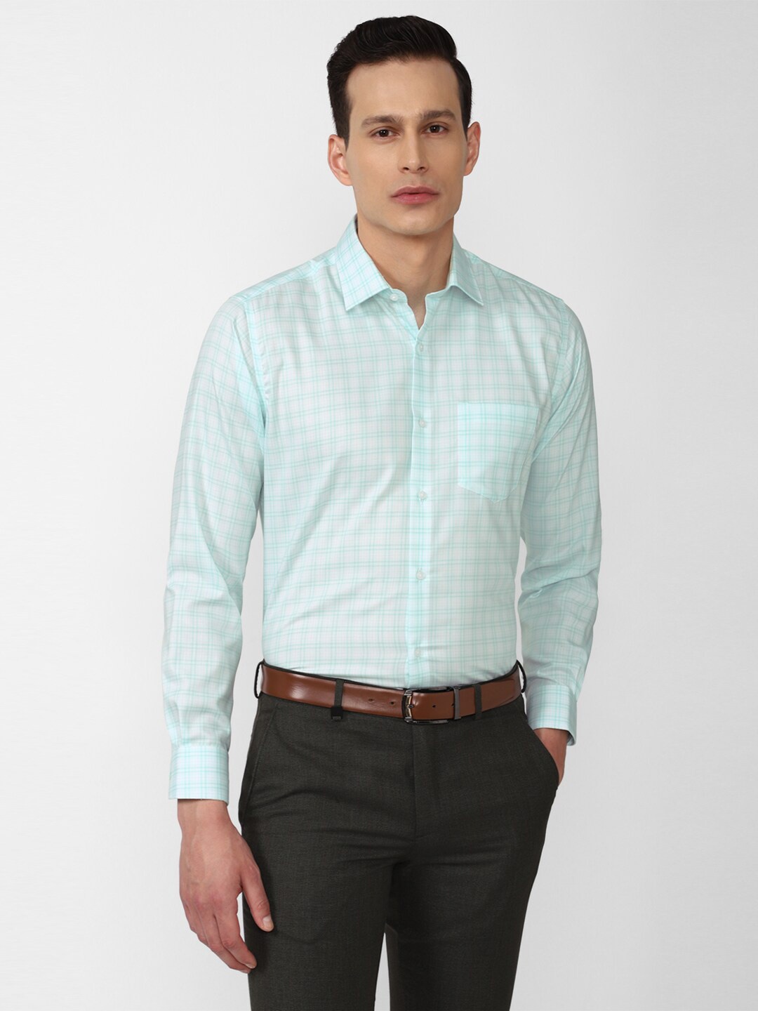 

Van Heusen Men Green Checked Casual Shirt