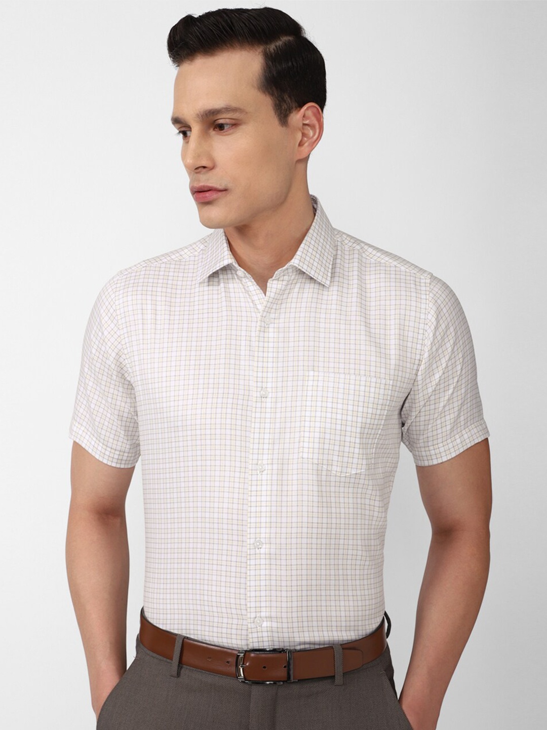 

Van Heusen Men White Grid Tattersall Checks Checked Cotton Casual Shirt