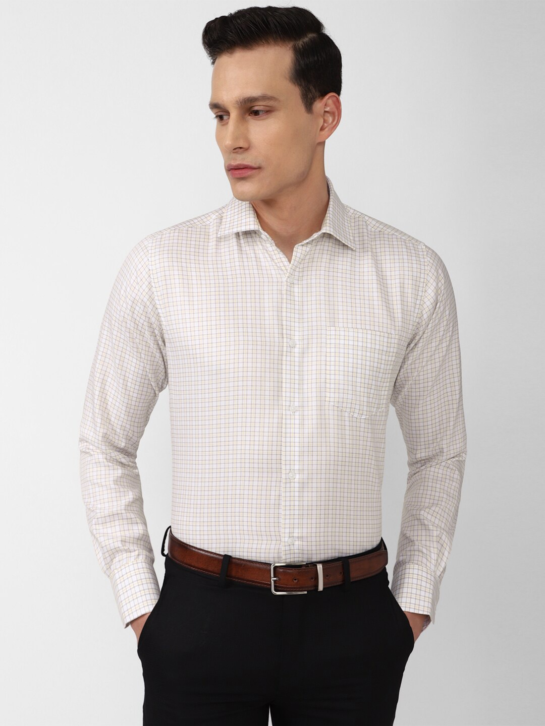 

Van Heusen Men White Grid Tattersall Checks Casual Shirt