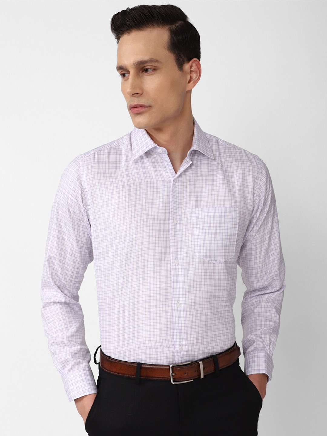 

Van Heusen Men Purple Grid Tattersall Checks Casual Shirt