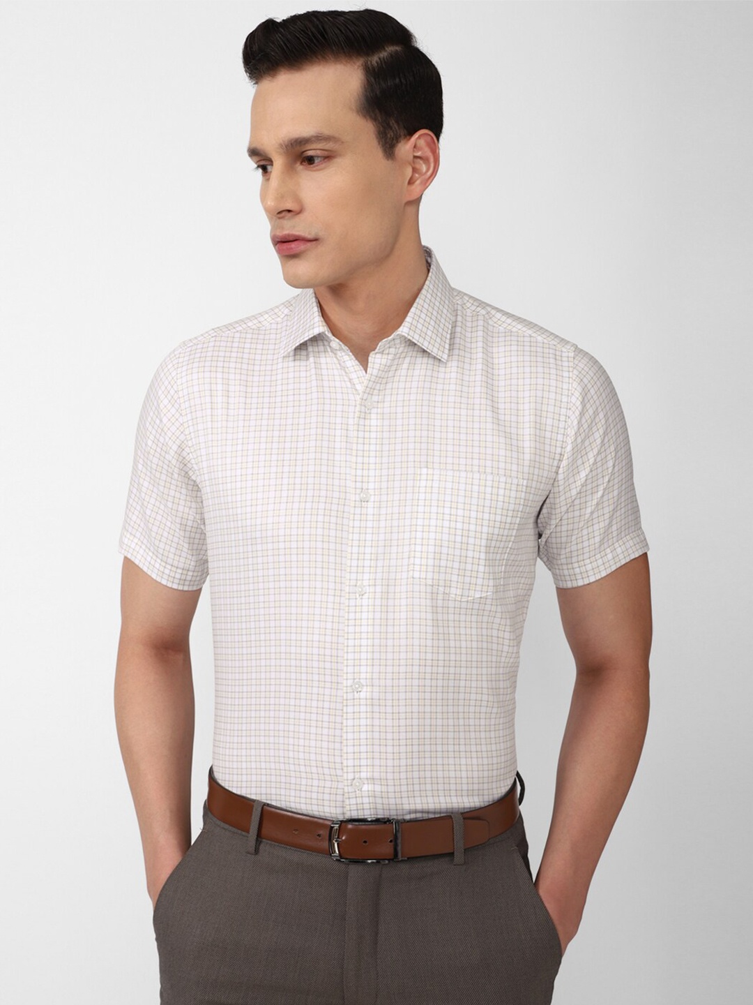 

Van Heusen Men White Grid Tattersall Checks Checked Casual Shirt